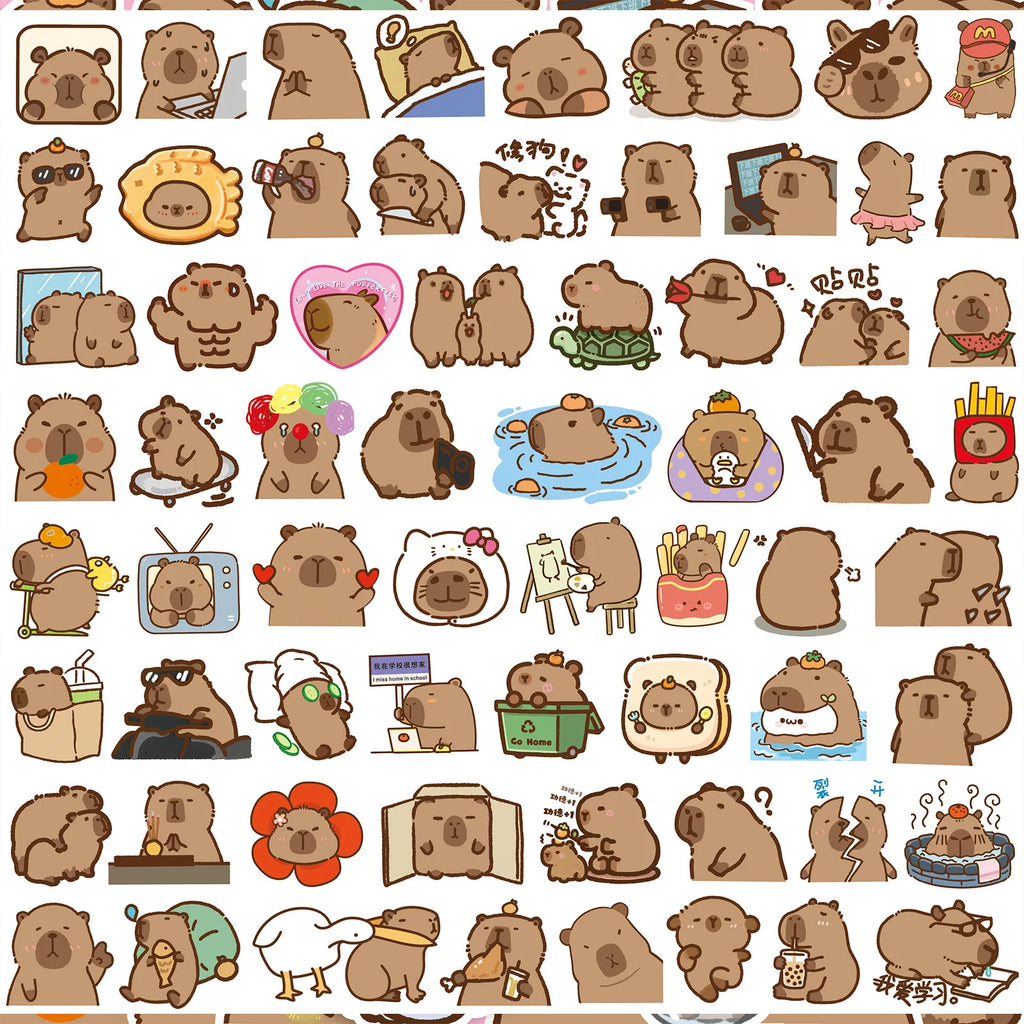 100PCS Capybara Sticker Pack - Cute Waterproof Decals for Laptop, Phone & Car
