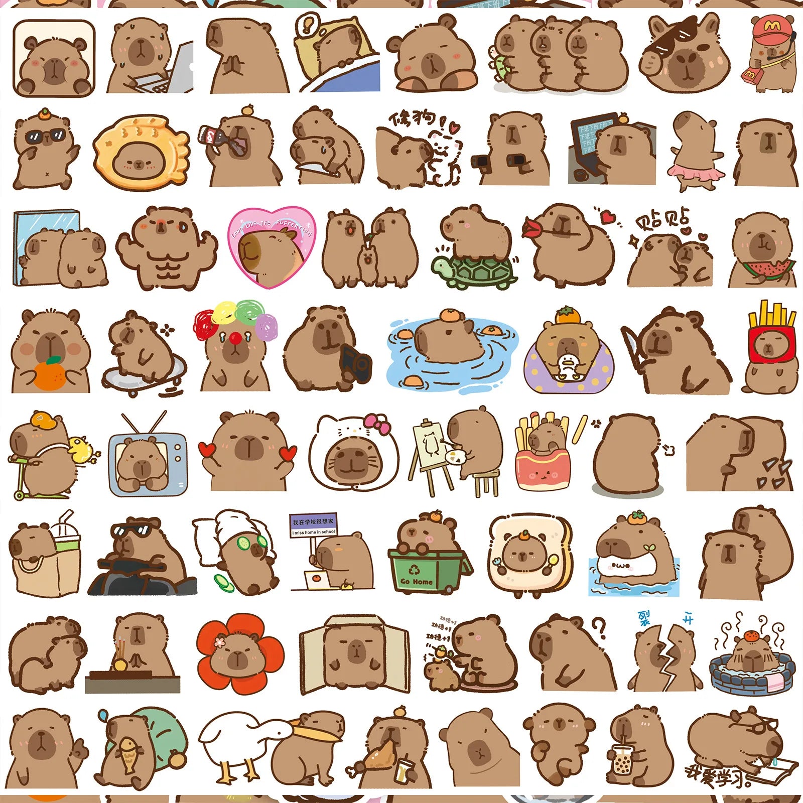 100PCS Capybara Sticker Pack - Cute Waterproof Decals for Laptop, Phone & Car