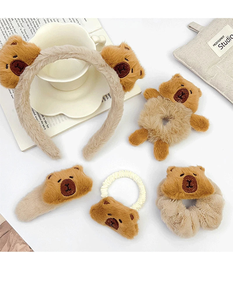 Capybara Plush Hair Clips Set - Cute Meatball Ponytail Accessories