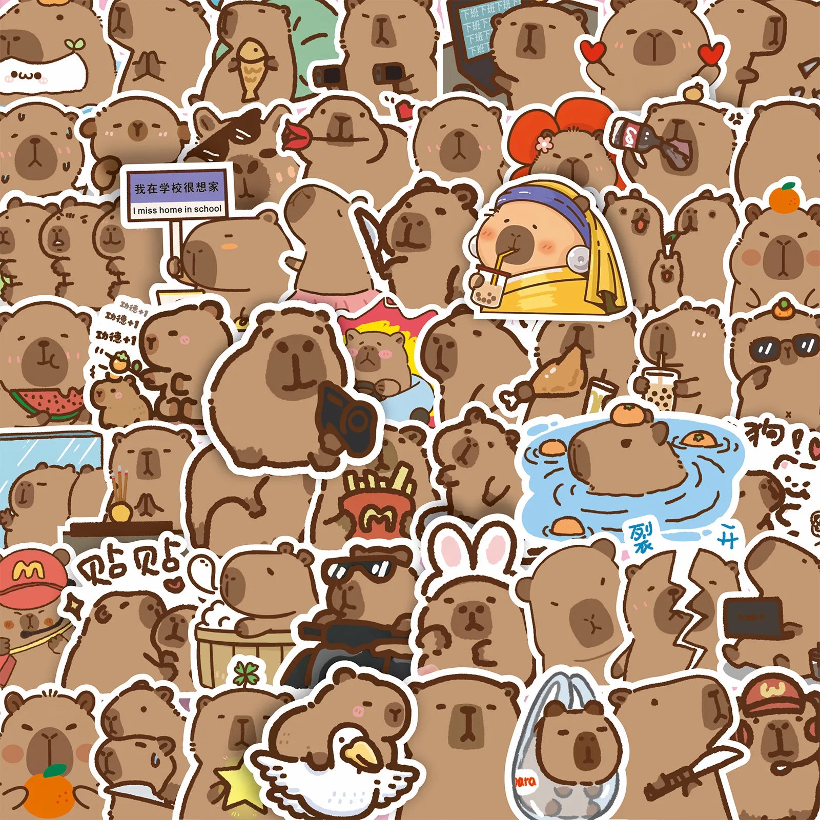 100PCS Capybara Sticker Pack - Cute Waterproof Decals for Laptop, Phone & Car